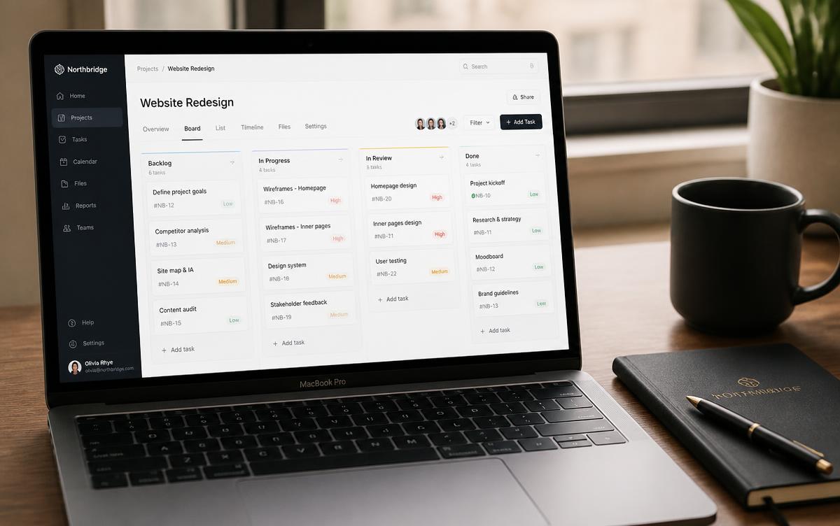 Tablero de control de proyectos con estados y tareas